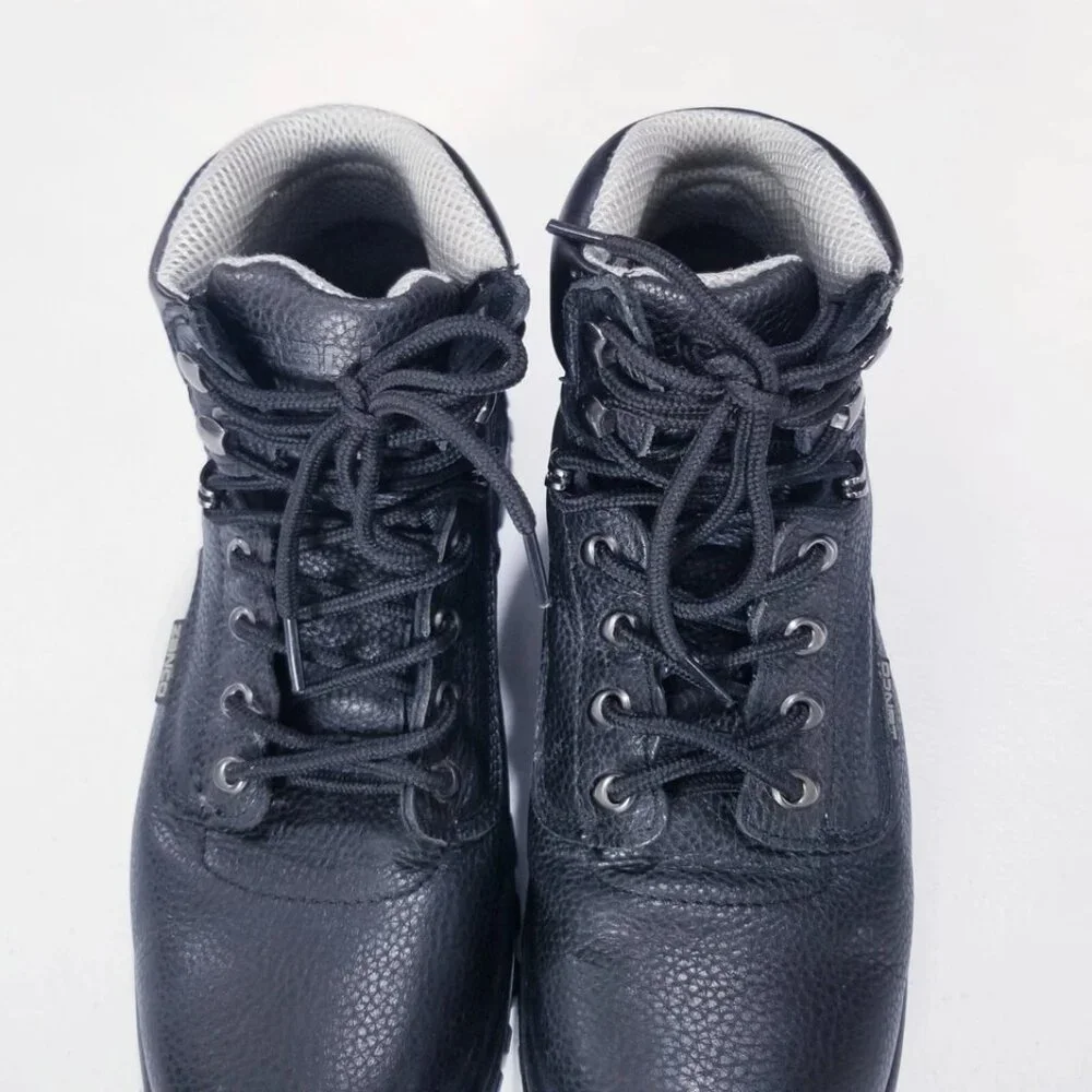 Zanco Black Pebbled Genuine Leather Lace Up Steel Toe Boots Men Size 9.5